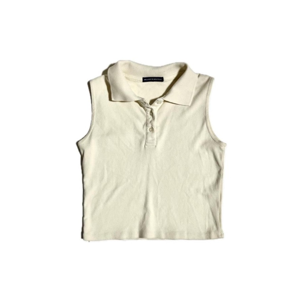 Collared Sleeveless Button Up Tank Brandy Melville Cream Top